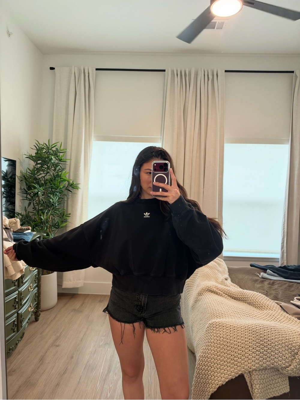 adidas Black Oversized Cropped Crew Sweatshirt - Women's